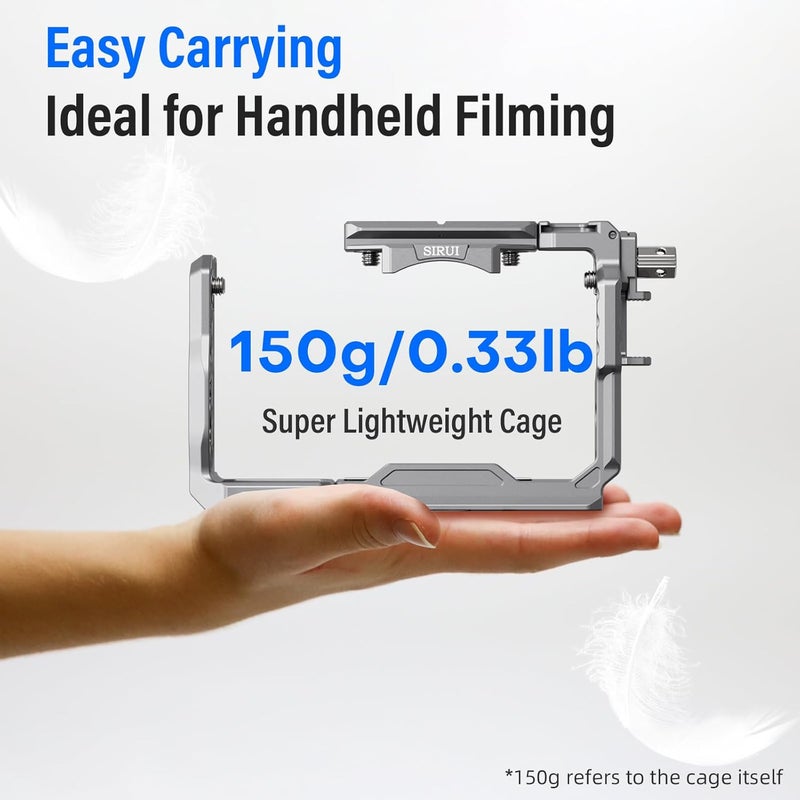 sirui Camera Cage Kit for Sony FX 3 FX30 with Top Handle Wrist Strap Cable Clamp for HDMI NATO Rail, QR Plate for Arca-Swiss, Modular Design Compatible with Sony XLR Handle, Grey - Image 3